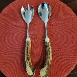 Hermes Salad Serving Set w/Stag Antler Horn Handles